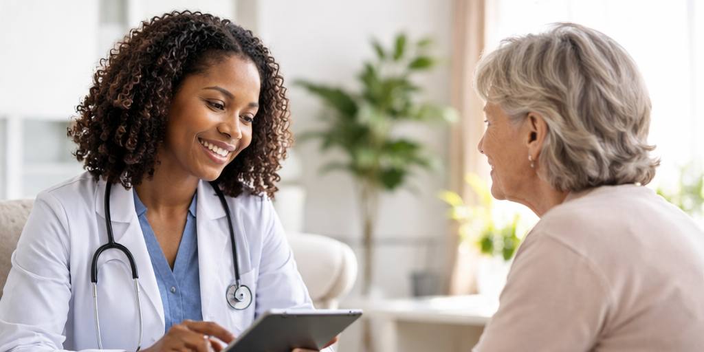 Doctor consulting with patient in a warm, professional setting
